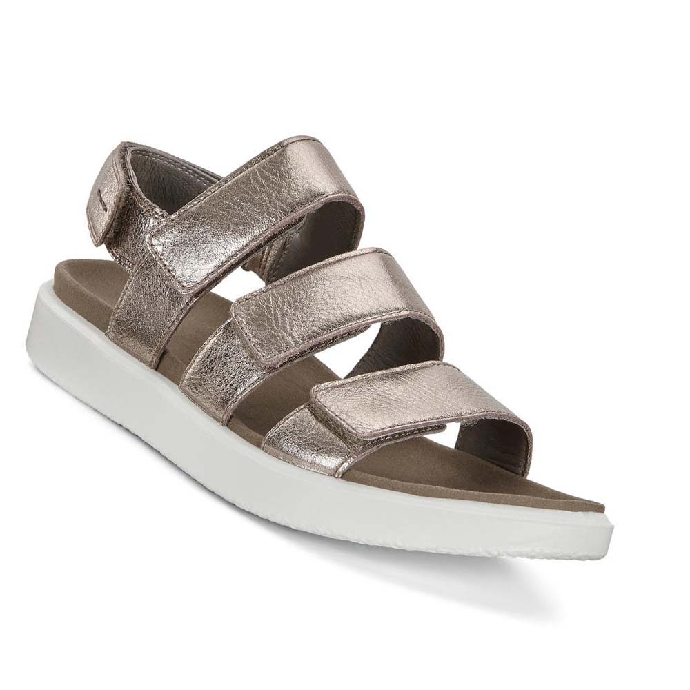 Women's Ecco Flowt Flat Sandals Silver | USA 179HAP